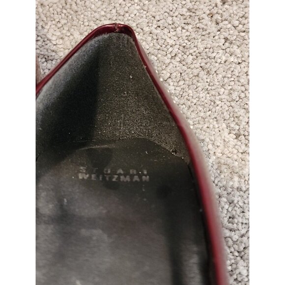 Stuart Weiztman Cranberry Red Patent Leather Studded Toe Heels Pumps Size 9 M - Picture 7 of 14